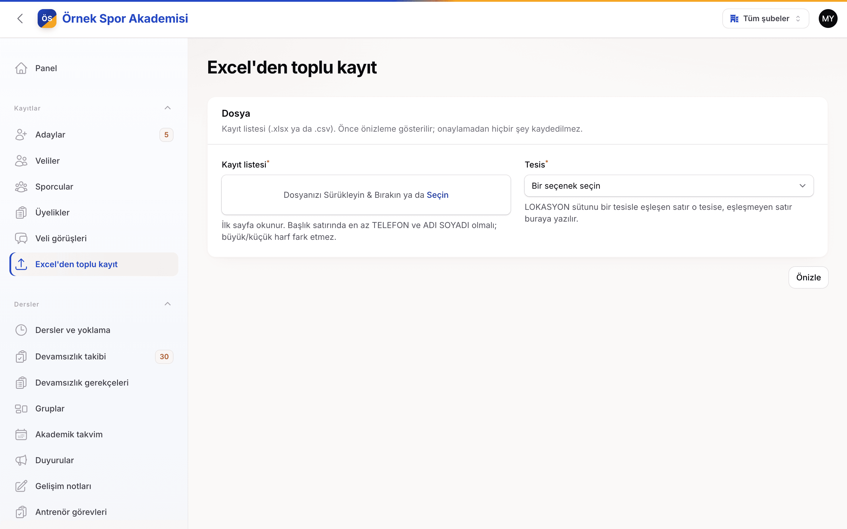 Excel'den toplu kayıt