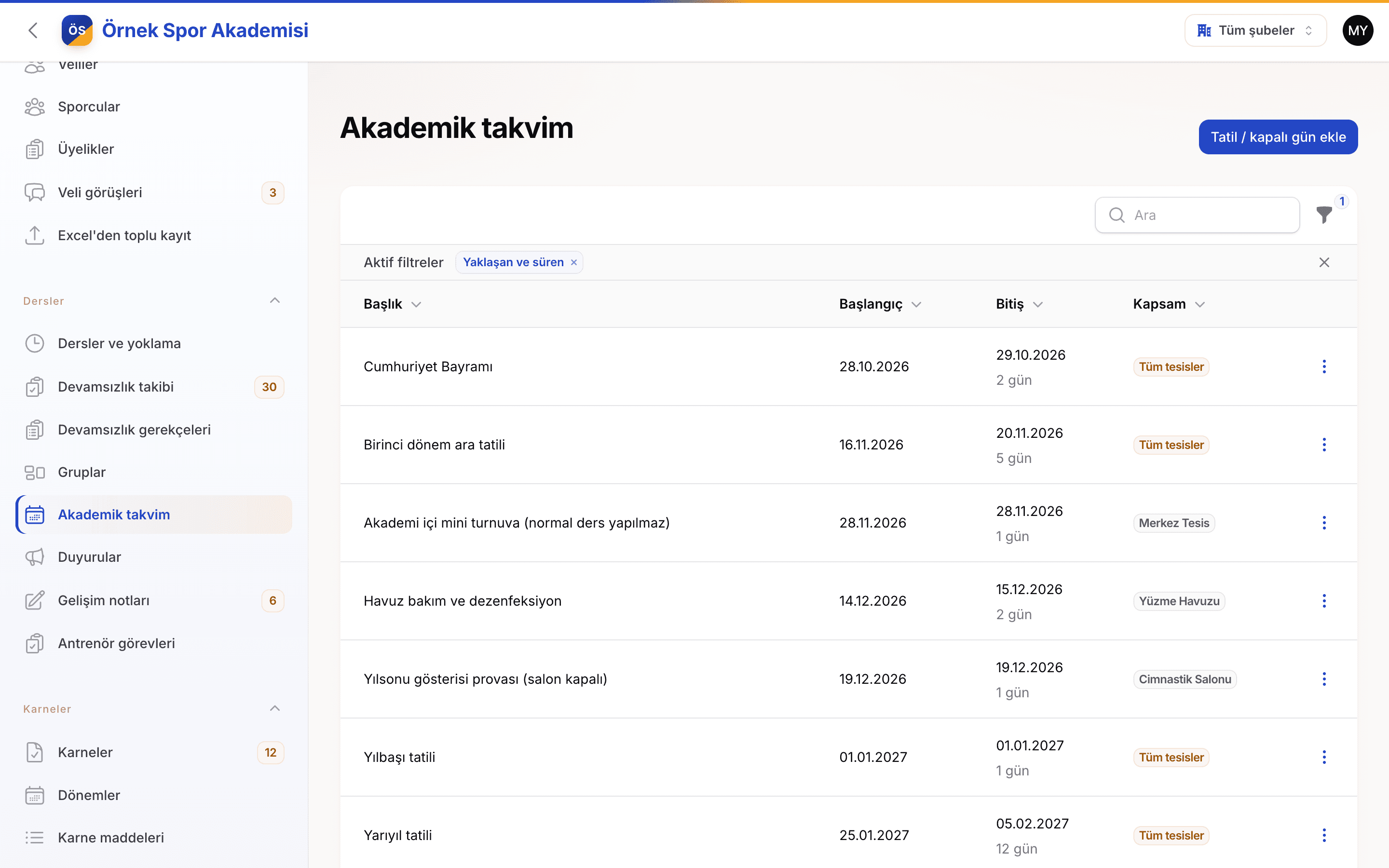 Akademik takvim